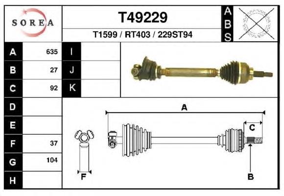 T49229 EAI árbol de transmisión delantero izquierdo