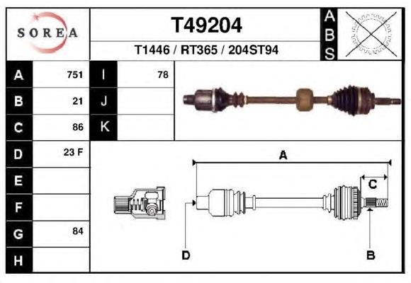 T49204 EAI árbol de transmisión delantero derecho