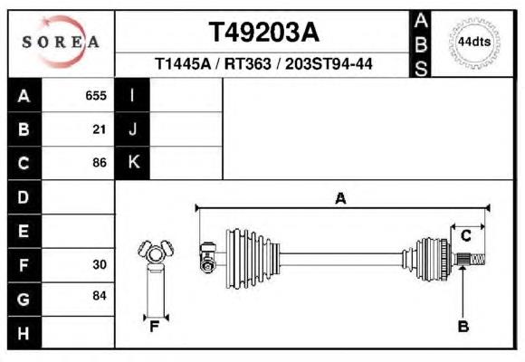 T49203A EAI árbol de transmisión delantero izquierdo