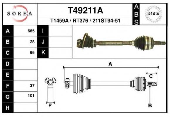 T49211A EAI árbol de transmisión delantero izquierdo