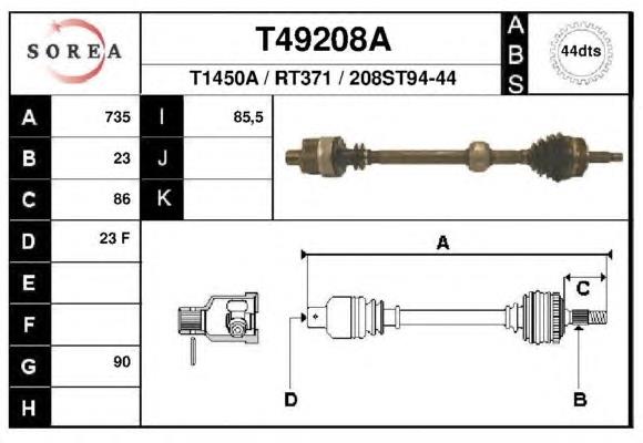 T49208A EAI árbol de transmisión delantero derecho