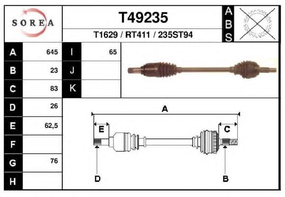 T49235 EAI árbol de transmisión delantero izquierdo