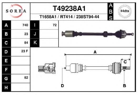 T49238A1 EAI árbol de transmisión delantero derecho