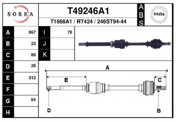 T49246A1 EAI árbol de transmisión delantero derecho