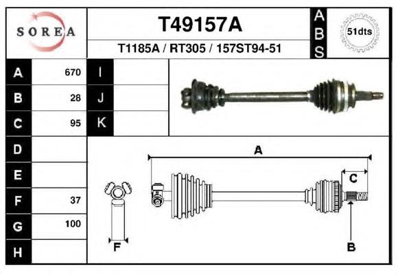 T49157A EAI árbol de transmisión delantero izquierdo