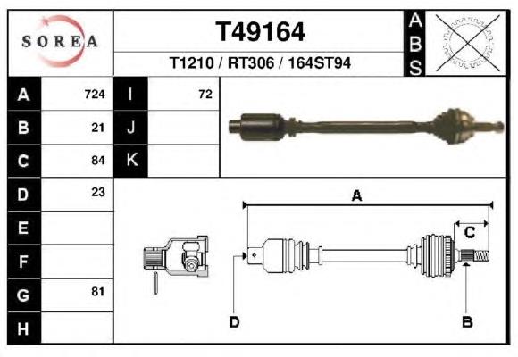 T49164 EAI árbol de transmisión delantero derecho