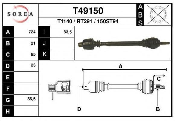 T49150 EAI árbol de transmisión delantero derecho