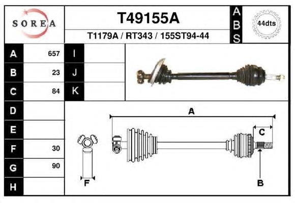 T49155A EAI árbol de transmisión delantero izquierdo