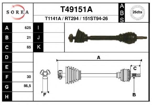 Árbol de transmisión delantero izquierdo T49151A EAI