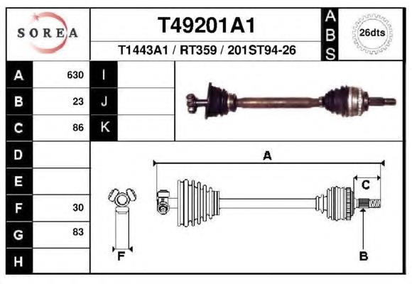 T49201A1 EAI árbol de transmisión delantero izquierdo