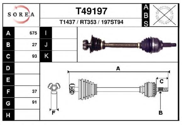 T49197 EAI árbol de transmisión delantero izquierdo