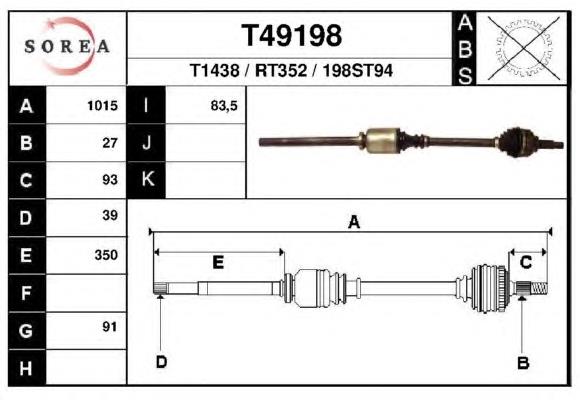 T49198 EAI árbol de transmisión delantero derecho