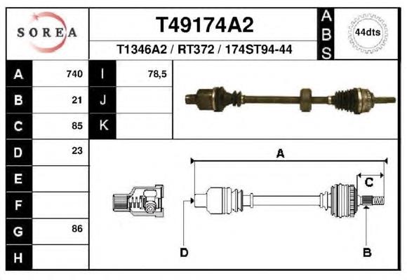 T49174A2 EAI árbol de transmisión delantero derecho