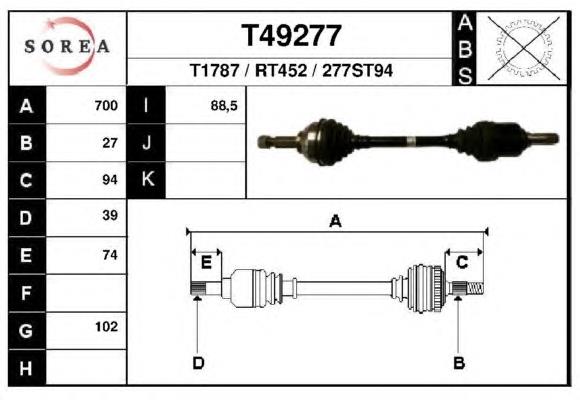 T49277 EAI árbol de transmisión delantero izquierdo