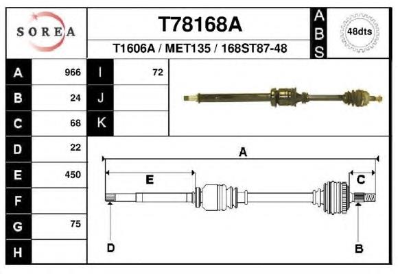 T78168A EAI árbol de transmisión delantero izquierdo