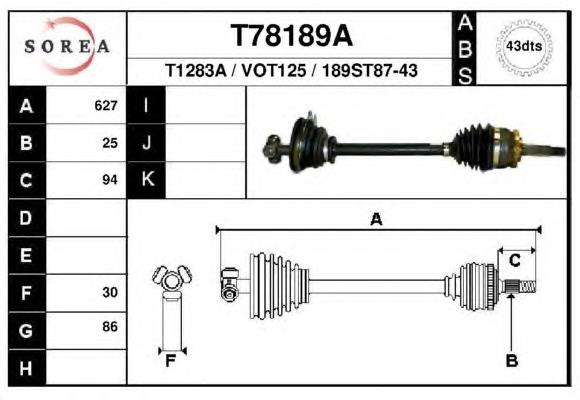 Árbol de transmisión delantero izquierdo 8601767 Volvo