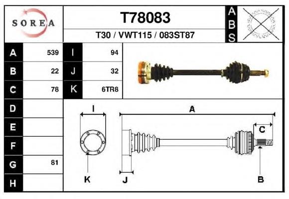 T78083 EAI árbol de transmisión delantero izquierdo