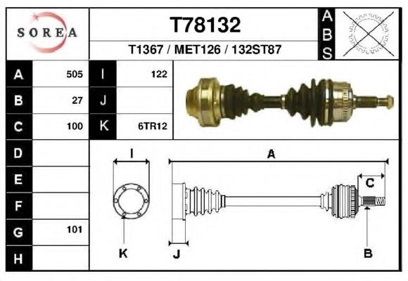 Árbol de transmisión delantero izquierdo T78132 EAI