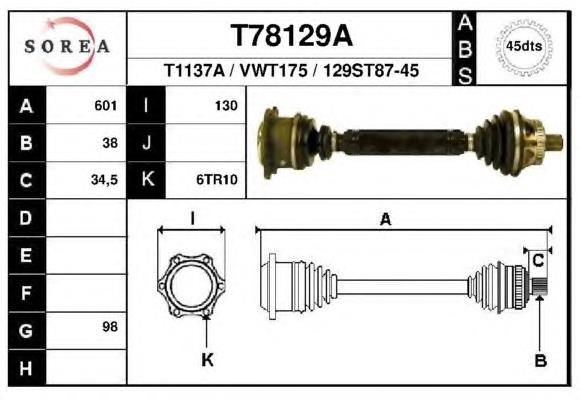 T78129A EAI árbol de transmisión delantero izquierdo