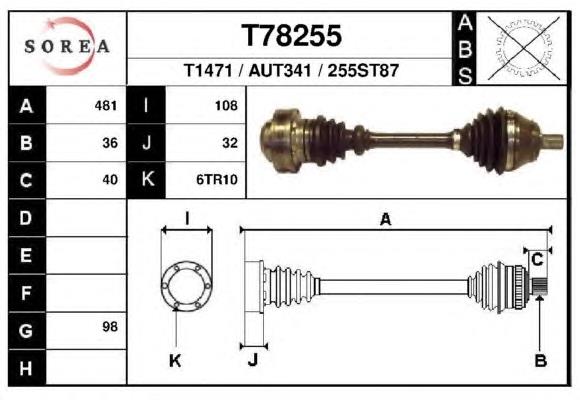 Árbol de transmisión delantero izquierdo T78255 EAI