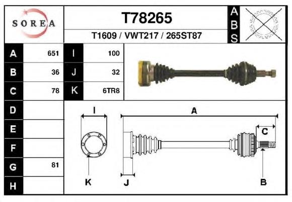  Árbol de transmisión trasero izquierdo para Audi A3 8L1