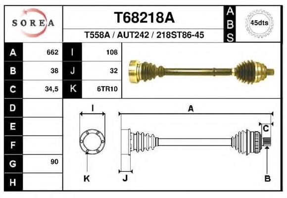 Árbol de transmisión delantero derecho T68218A EAI