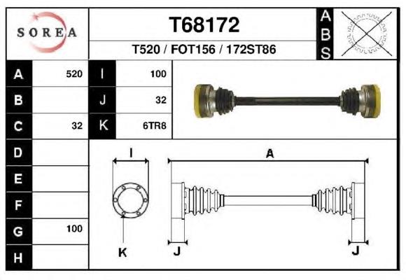 Árbol de transmisión delantero izquierdo 3272QJ Peugeot/Citroen