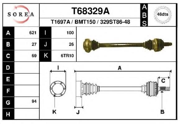 T68329A EAI árbol de transmisión trasero izquierdo