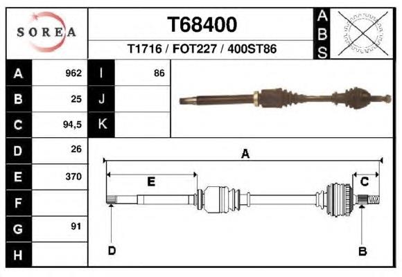 T68400 EAI árbol de transmisión delantero derecho