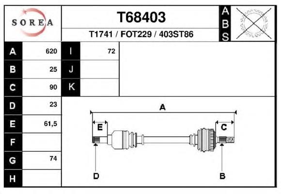 T68403 EAI árbol de transmisión delantero izquierdo