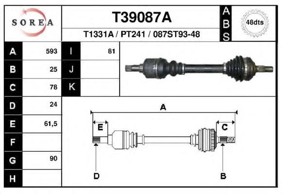 T39087A EAI árbol de transmisión delantero izquierdo