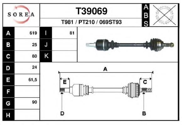 T39069 EAI árbol de transmisión delantero izquierdo