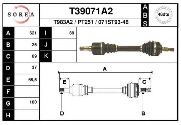 T39071A2 EAI árbol de transmisión delantero izquierdo