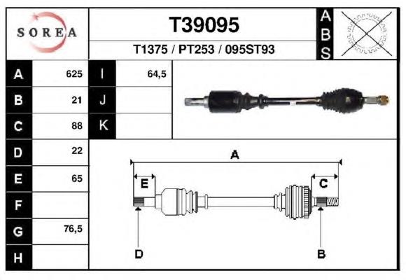 T39095 EAI árbol de transmisión delantero izquierdo