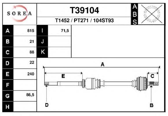 T39104 Polcar árbol de transmisión delantero derecho