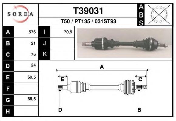 327221 Peugeot/Citroen árbol de transmisión delantero izquierdo