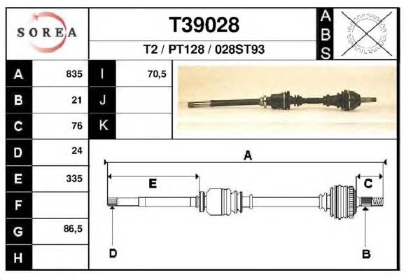 327365 Peugeot/Citroen árbol de transmisión delantero derecho