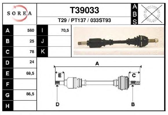 T39033 EAI árbol de transmisión delantero izquierdo