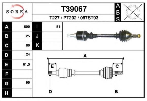 T39067 EAI árbol de transmisión delantero izquierdo