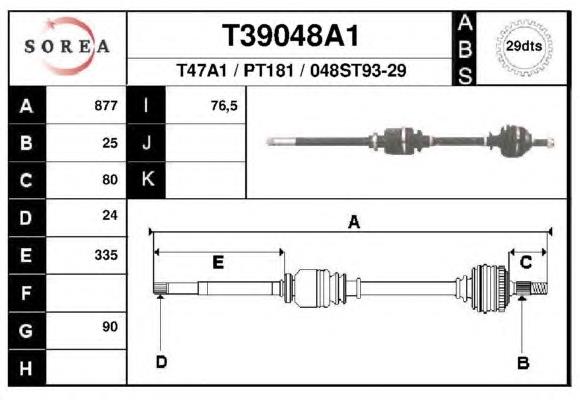 3273P8 Peugeot/Citroen árbol de transmisión delantero derecho