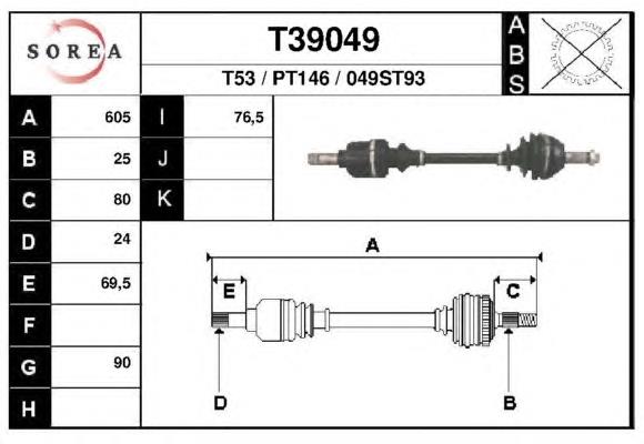 T39049 EAI árbol de transmisión delantero izquierdo