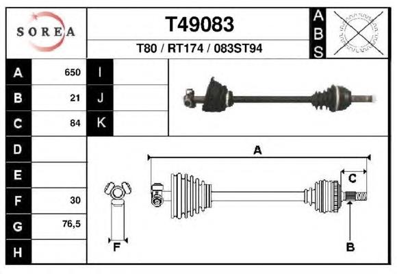 T49083 EAI árbol de transmisión delantero izquierdo