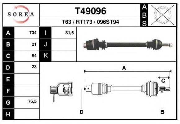 T49096 EAI árbol de transmisión delantero derecho