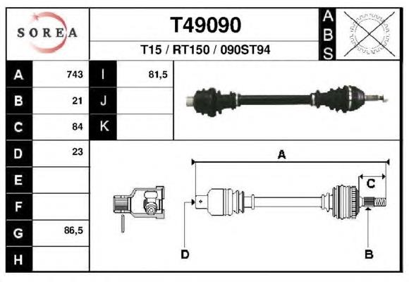 T49090 EAI árbol de transmisión delantero derecho