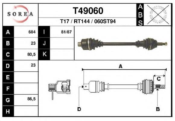 T49060 EAI árbol de transmisión delantero