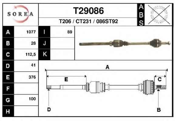 T29086 EAI árbol de transmisión delantero derecho