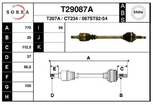 T29087A EAI árbol de transmisión delantero izquierdo