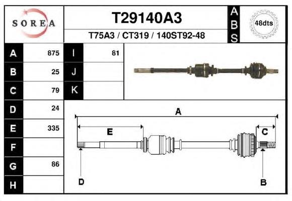 T29140A3 EAI árbol de transmisión delantero derecho