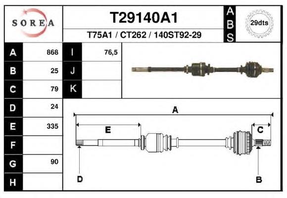 T29140A1 EAI árbol de transmisión delantero derecho