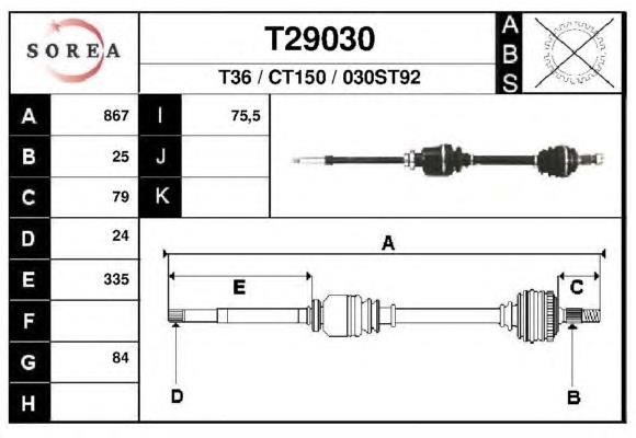 Árbol de transmisión delantero derecho T29030 EAI